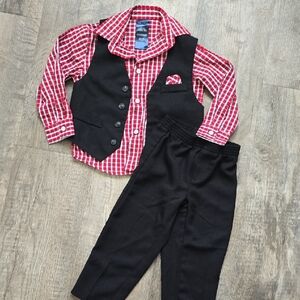 Nautica Red and White Plaid Shirt & Pant Set - 3T